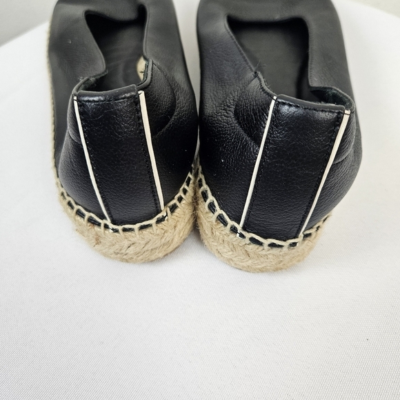 Everlane Leather Espadrilles Black 7.5 Jute Square Toe Slight Wedge - Picture 6 of 10